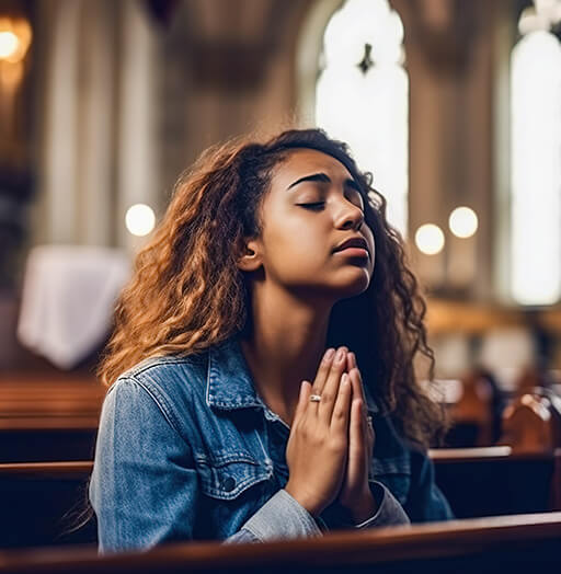 Women praying in a church